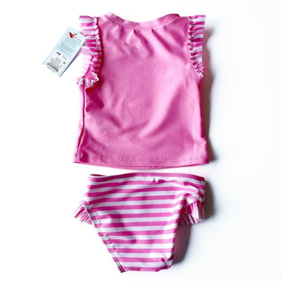 Cat & Jack Swimsuit Girl 12 Month Bikini 2 Piece Set Pink Graphic Ruffle New - Picture 3 of 14